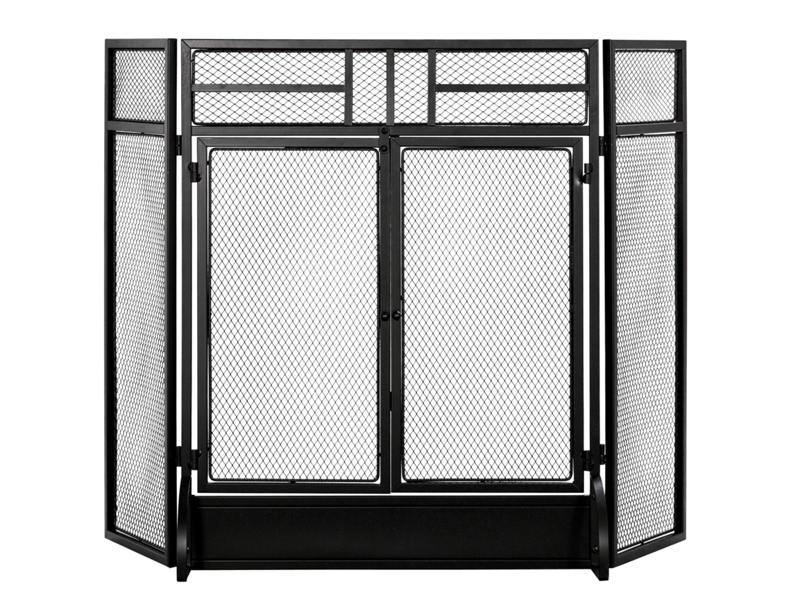 Protetor de lareira 3 painéis 120x11,5x79 Cm preto dobrável com porta dupla | S/MARCA