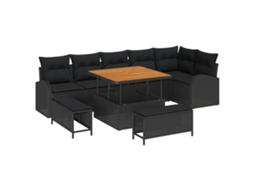 Conjunto 9 Sofá De Jardim Vidaxl Preto Vime Pe (289 X 124 X 85 Cm)