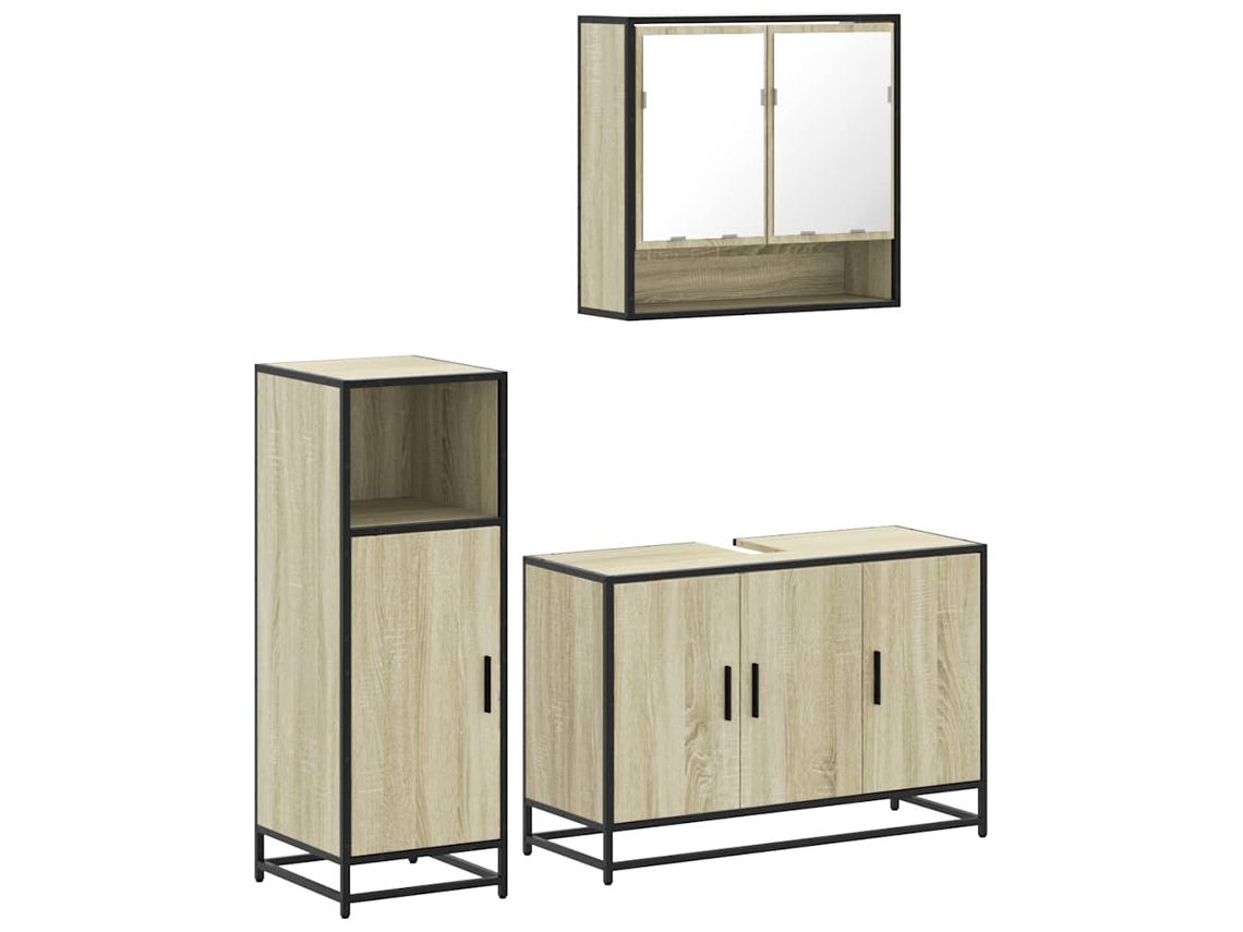 Maison Exclusive - 3 Pcs Conj. Móveis Casa Banho Derivados Madeira Carvalho Sonoma