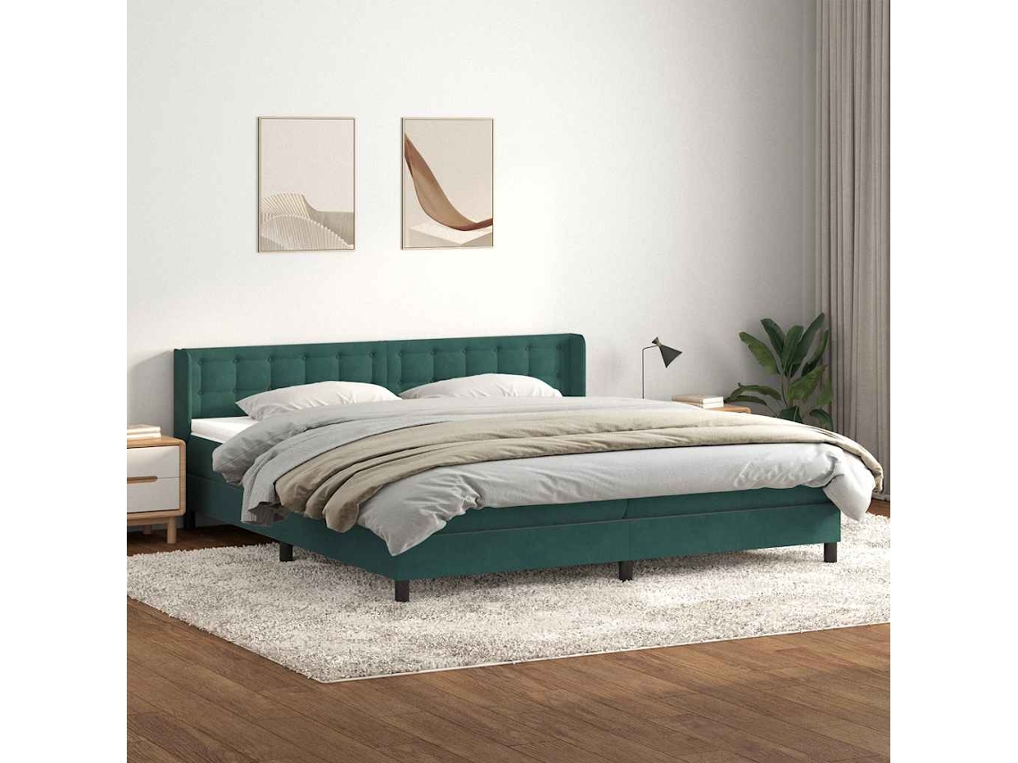 Cama Com Molas/colchão 180x220 Cm Veludo Verde-escuro