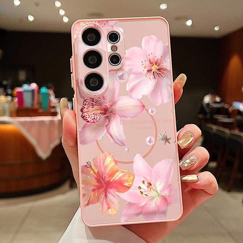 Capa Magnética Para Celular Galaxy S23 Com Estampa Floral Rosa (rosa)