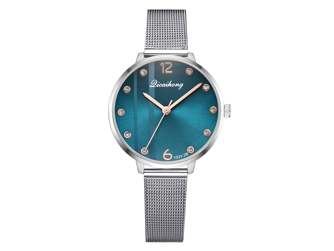 Relógio de Pulseira Feminino de Moda com Pulseira de Malha e Rhinestones Azul