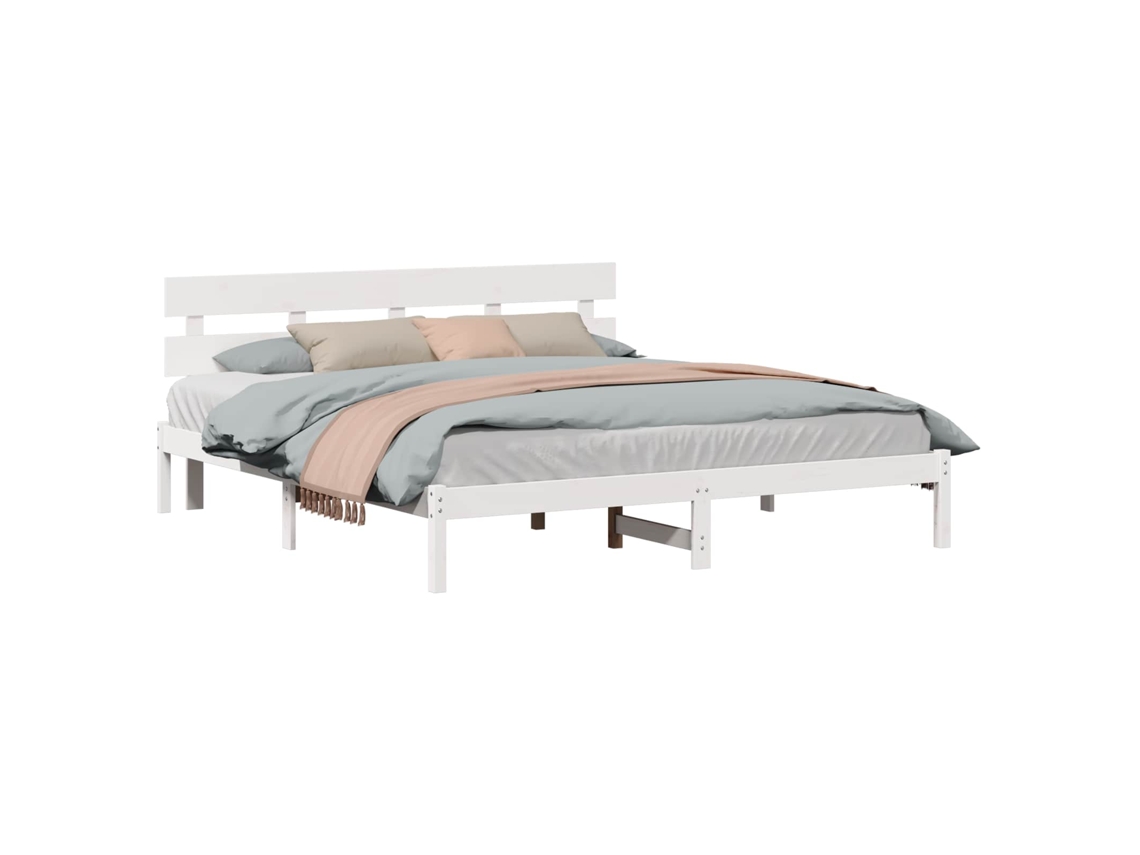 Vidaxl Estrutura Da Cama Branco 200 X 200 Cm Madeira De Pinho Maciça