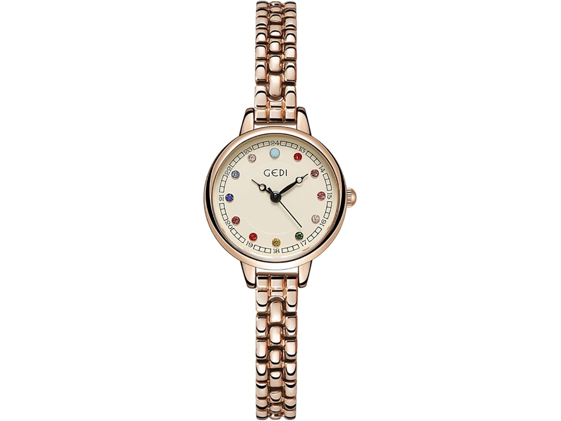 Pulseira de Cristal Diamante Aço Inoxidável À Prova DÁgua Relógio de Pulso Feminino-Rosa Branca