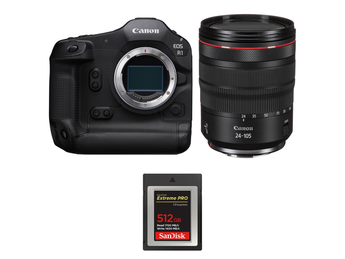 Eos R1 + Rf 24 105mm F/4 L Is Usm + 1 Sandisk 512gb Extreme Pro Cfexpress Type B + Ebook “20 Dicas para Fotos Que Impressionam” CANON
