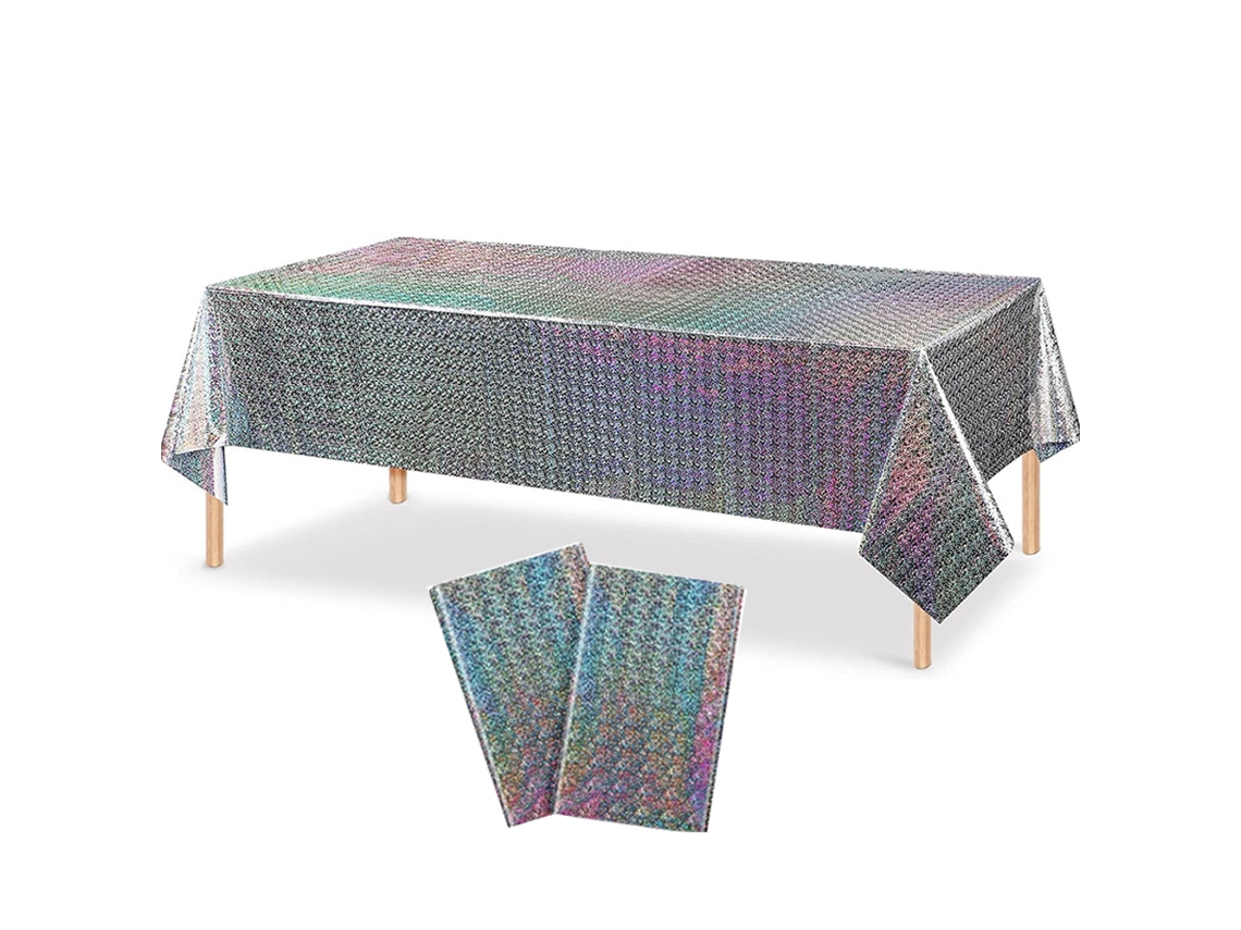 Pacote com 2 Toalhas de Mesa de Plástico Iridescência Capas de Mesa de Folha Holográfica para Decoração 54 X 108 Polegadas Prateado