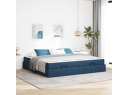 Vidaxl Estrutura De Cama Com Colchão 2 Unid. Azul Tecido