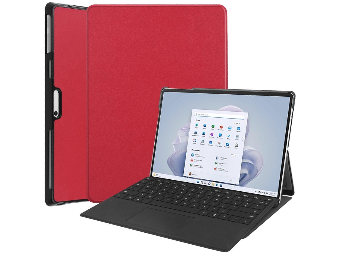 Capa Protetora Em Couro Pu Com Suporte Para Microsoft Surface Pro 10 E Pro 11, Vermelho Elysve