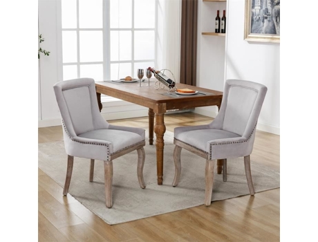 Cadeiras Estofadas Dreammespace Conjunto De 2 Veludo Cinza Pés Em Madeira Maciça Elegância Chique