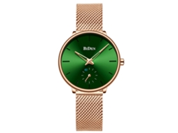 Relógio Feminino Biden de Cinto de Malha de Aço com Esfera Verde Quartzo Elegante