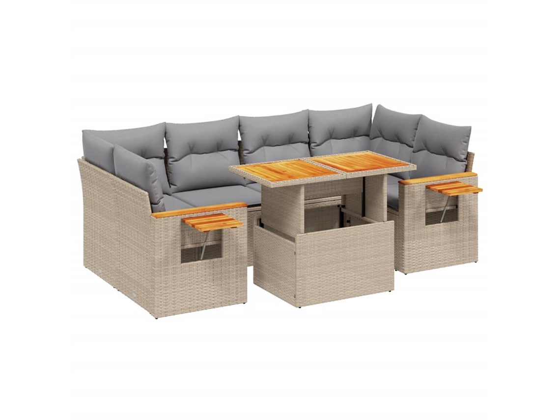 Conjunto de 7 Sofás para Jardim com Almofadões Vime Pe Bege MAISON EXCLUSIVE (7 pcs)