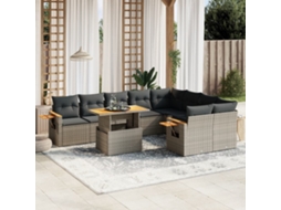 10 Pcs Conjunto Sofás De Jardim C/ Almofadões Vime Pe Cinza Dkd Home Decor
