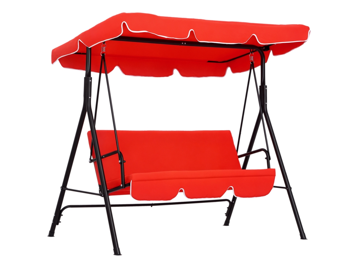 Balanço de jardim de 3 lugares, cobertura ajustável, almofadas, aço preto, poliéster, 172x110x152cm, ZENCORE SERVICES