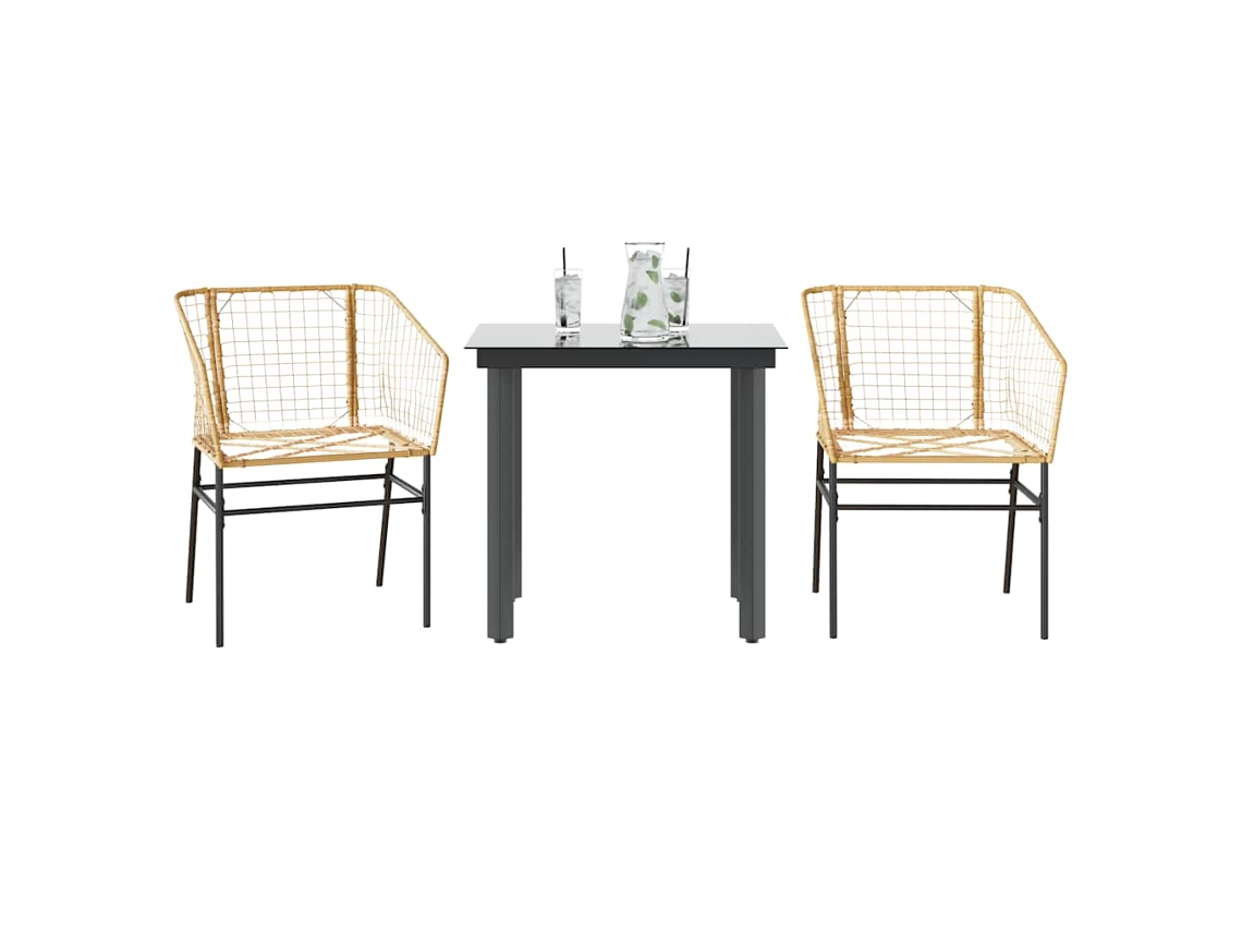 Vidaxl Conjunto Jantar Jardim 3 Peças Vidro Vime Pe Castanho