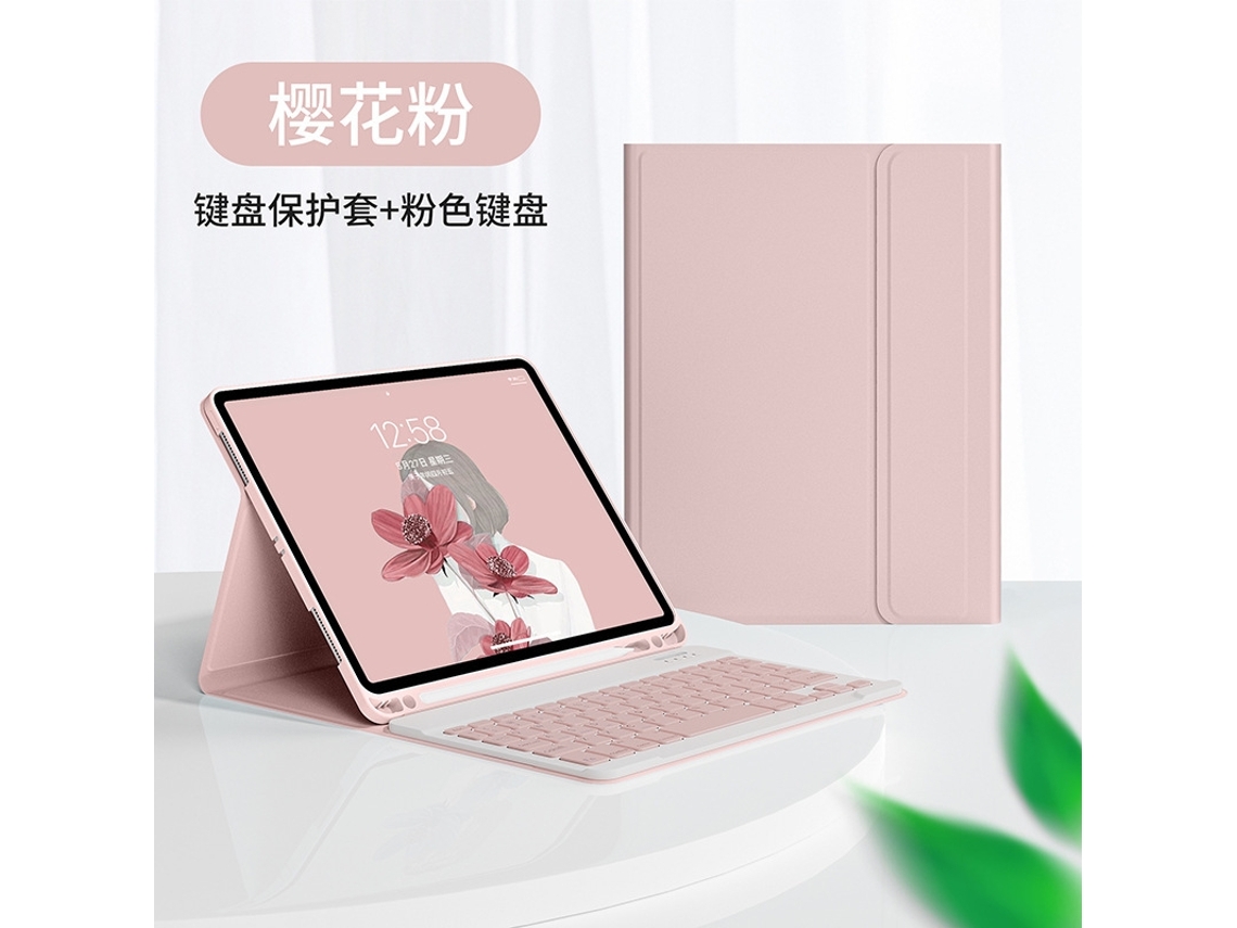 Capa Com Teclado Bluetooth Em Couro Compatível Com Ipad 11 A16 2025/10 10.9" 2022, Mouse, Cor Rosa
