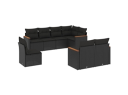 Conjunto de 8 Sofás de Jardim com Almofadões Vime Pe Preto MAISON EXCLUSIVE (8 pcs)