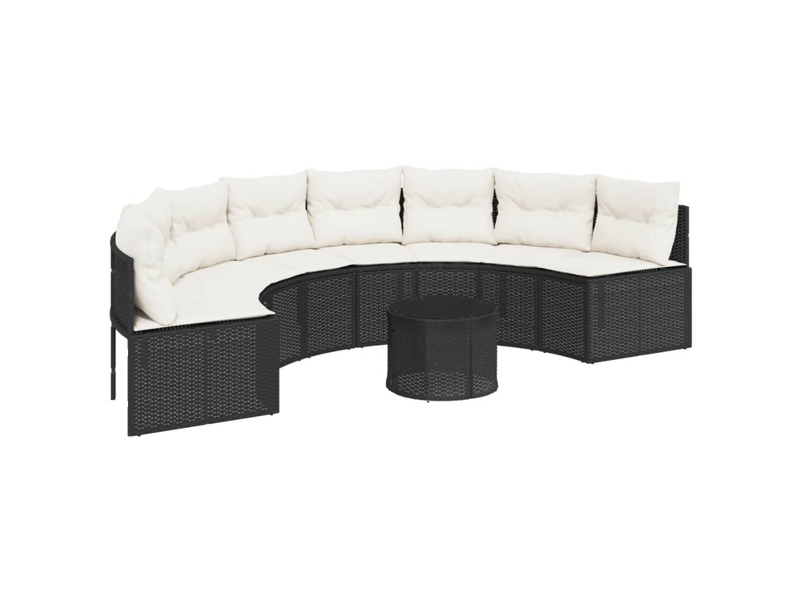 Maison Exclusive - Sofá De Jardim Com Mesa E Almofadões Semicircular Vime Pe Preto
