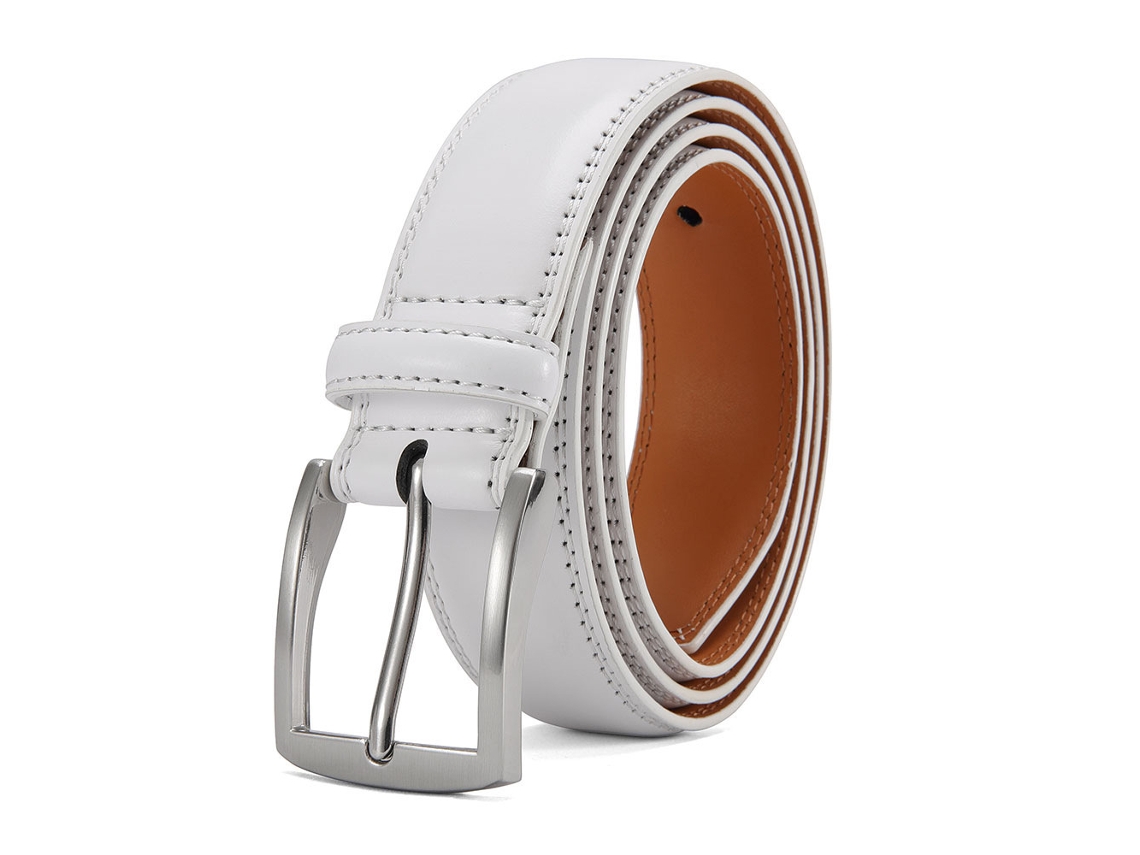 Cinto De Couro Genuíno Masculino Yuysan, Casual, Simples E Versátil, Largura 3,5 Cm, Comprimento 110 Cm, Cor Branco