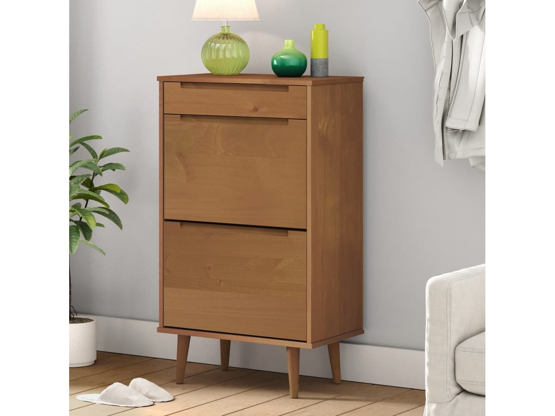 Vidaxl Sapateira Molde 59,5x35x103 Cm Pinho Maciço Castanho
