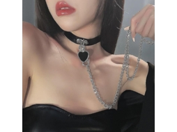 2026 collar Gótico de Couro Pu com Cadeia e Anel de Metal, Ajustável, Ideal para Festa Punk e Cosplay