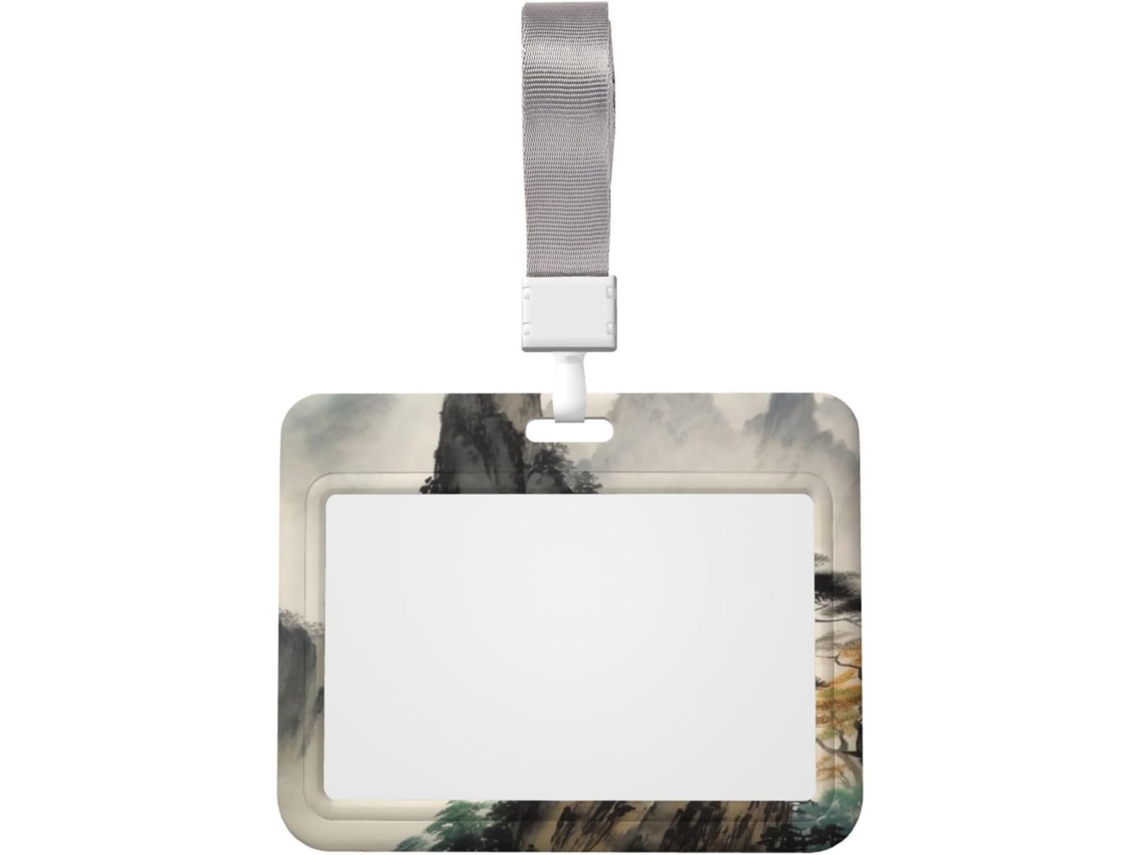 Suporte crachá com cordão, pintura de paisagem chinesa, suporte vertical de plástico à prova d'água, protetor crachá