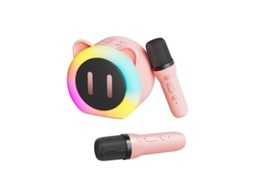 Mini máquina de karaokê portátil Bluetooth Yizhood com microfones duplos, som potente para festas em casa, rosa
