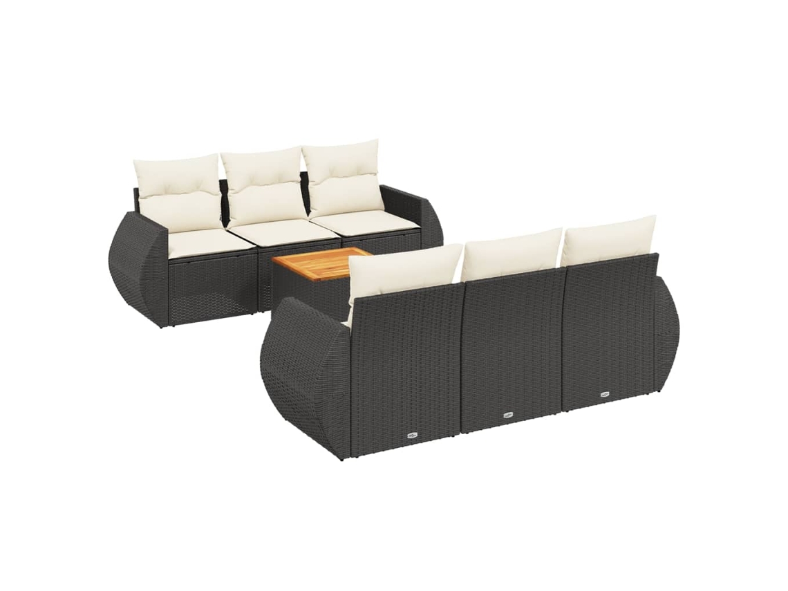 Conjunto de 7 Sofás para Jardim com Almofadões Vime Pe Preto MAISON EXCLUSIVE (7 pcs)