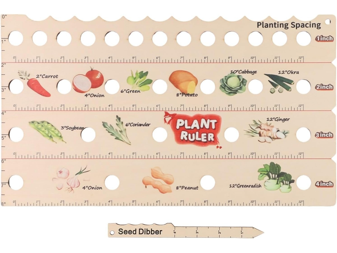 Régua De Madeira Para Espaçamento Plantas Com Furos, Ferramenta Medição Distância Jardim E Guia Plantio Hortas
