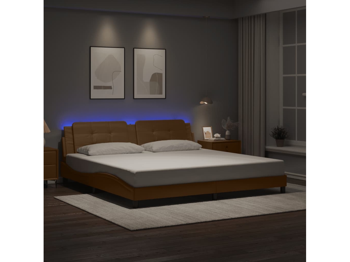 Vidaxl Estrutura De Cama Com Led Sem Colchão Zadar 200x200 Cm Cappuccino