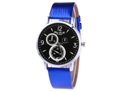 Relógio de quartzo unissex com pulseira casual de couro PU azul.