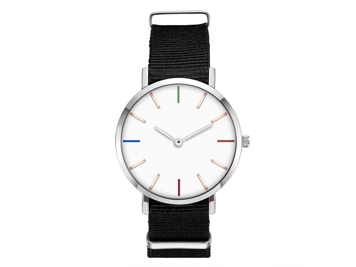 Relógio masculino Zhoulianfa com pulseira de nylon, mostrador redondo e movimento de quartzo.