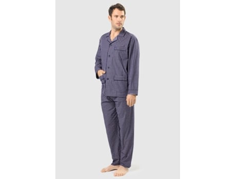 Pijama masculino de popeline de algodão com lapela longa e estampa de coruja