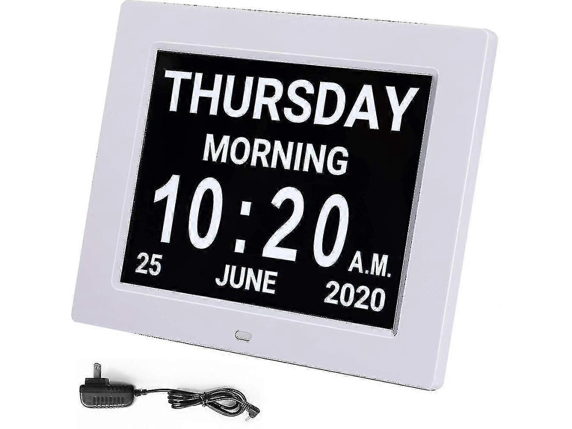 Relógio Do Dia Do Alarme Do Calendário Digital Com Tela Grande De 8'', Am Pm, 5 Alarme, Relógios De Demência Levaram Calendário De Mesa Eletrônico