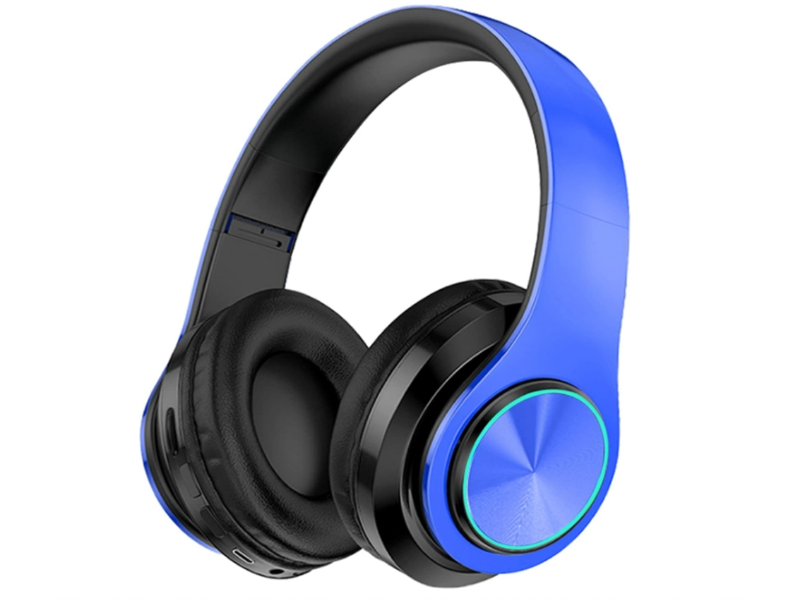 Fones Sem Fio Bluetooth JIAPEI com Led Coloridas, Confortáveis, Sobre orelha, Dobrável, Microfone, Slot Sd, Azul