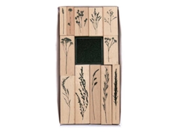 12 sellos de madera - Flores y hierba