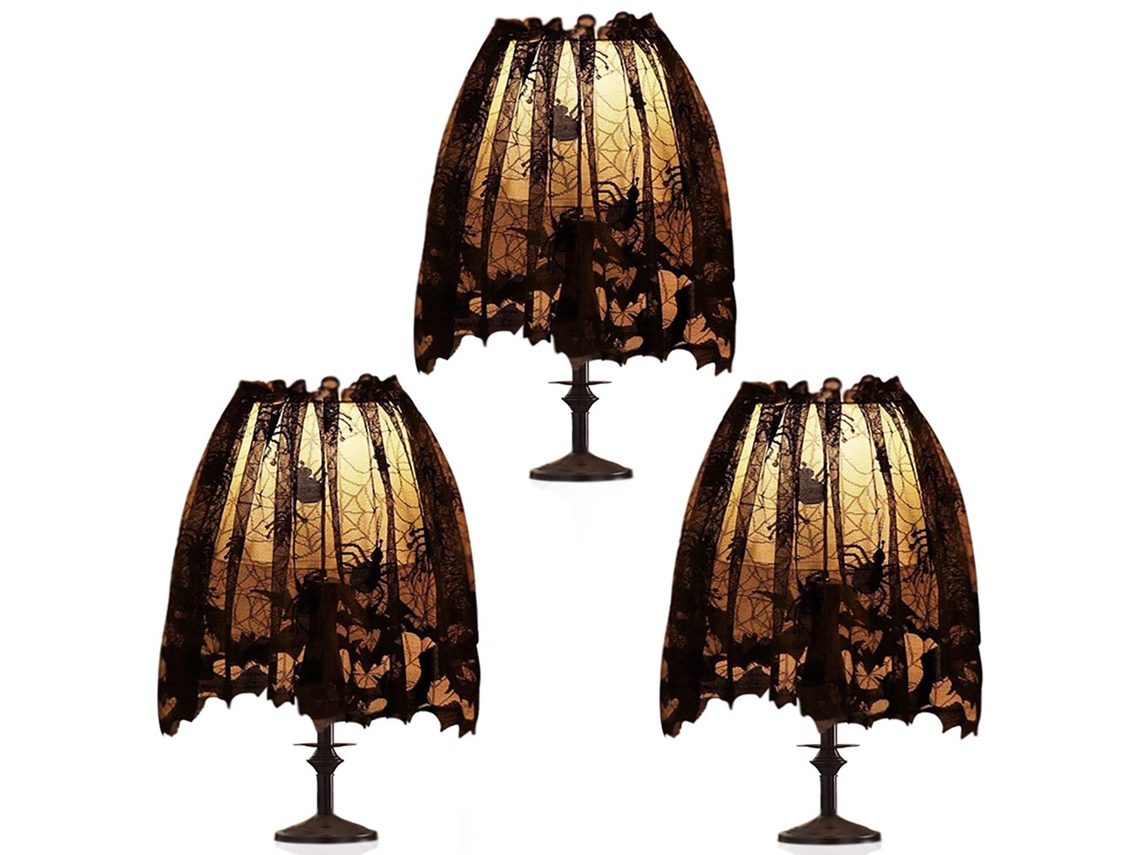 Juego de decoración de Halloween de 3 piezas: lámpara de mesa con forma de telaraña, cortina para puerta y más - aquaforge
