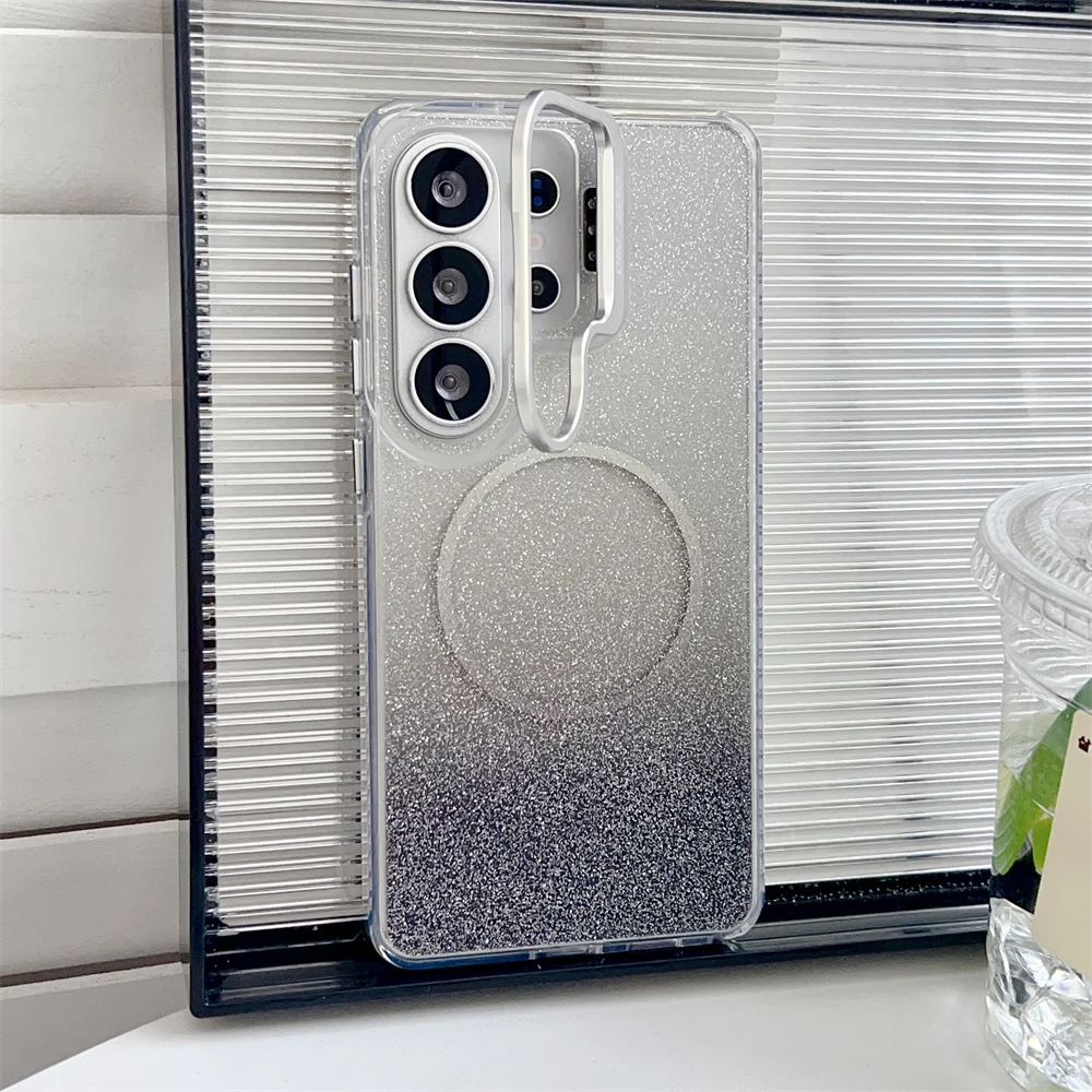 Capa Protetora Transparente Com Glitter E Sistema Magnético Magsafe Para Samsung Galaxy S25 Edge (preto)