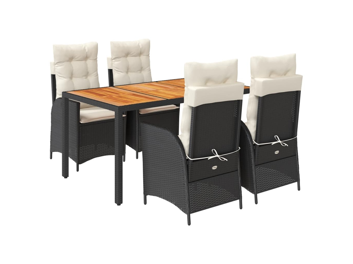Conjunto de 5 Jantar para Jardim com Almofadões Vime Pe Preto MAISON EXCLUSIVE