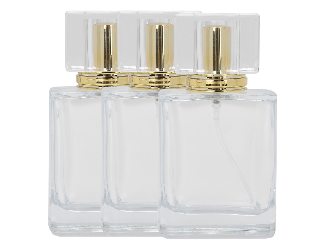 Botijão De Perfume Recarregável De Vidro 50ml Spray Transparente Vazio Com Atomizador Dourado