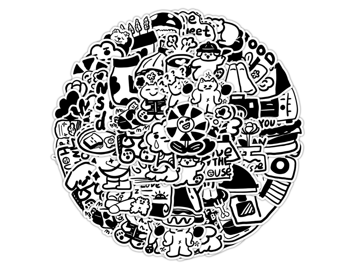 Adesivos De Vinil Elegantes Em Preto E Branco Para Personalização Em Várias Superfícies, Decalques À Prova Dágua Para Laptop Com Arte Em Alta Resoluç