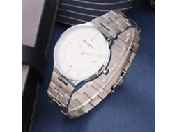 Relógio masculino elegante para negócios, em aço inoxidável, resistente à água, com movimento de quartzo casual e caixa branca.