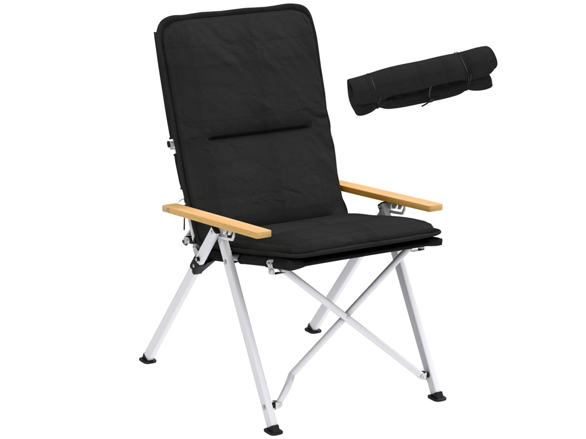 Cadeira de camping dobrável, encosto alto, almofada removível, bolsa de transporte, 59x67x96 cm, preto | S/MARCA