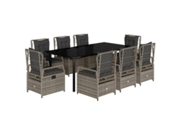 Conjunto de 9 Jantar para Jardim com Almofadões Vime Pe Cinza MAISON EXCLUSIVE