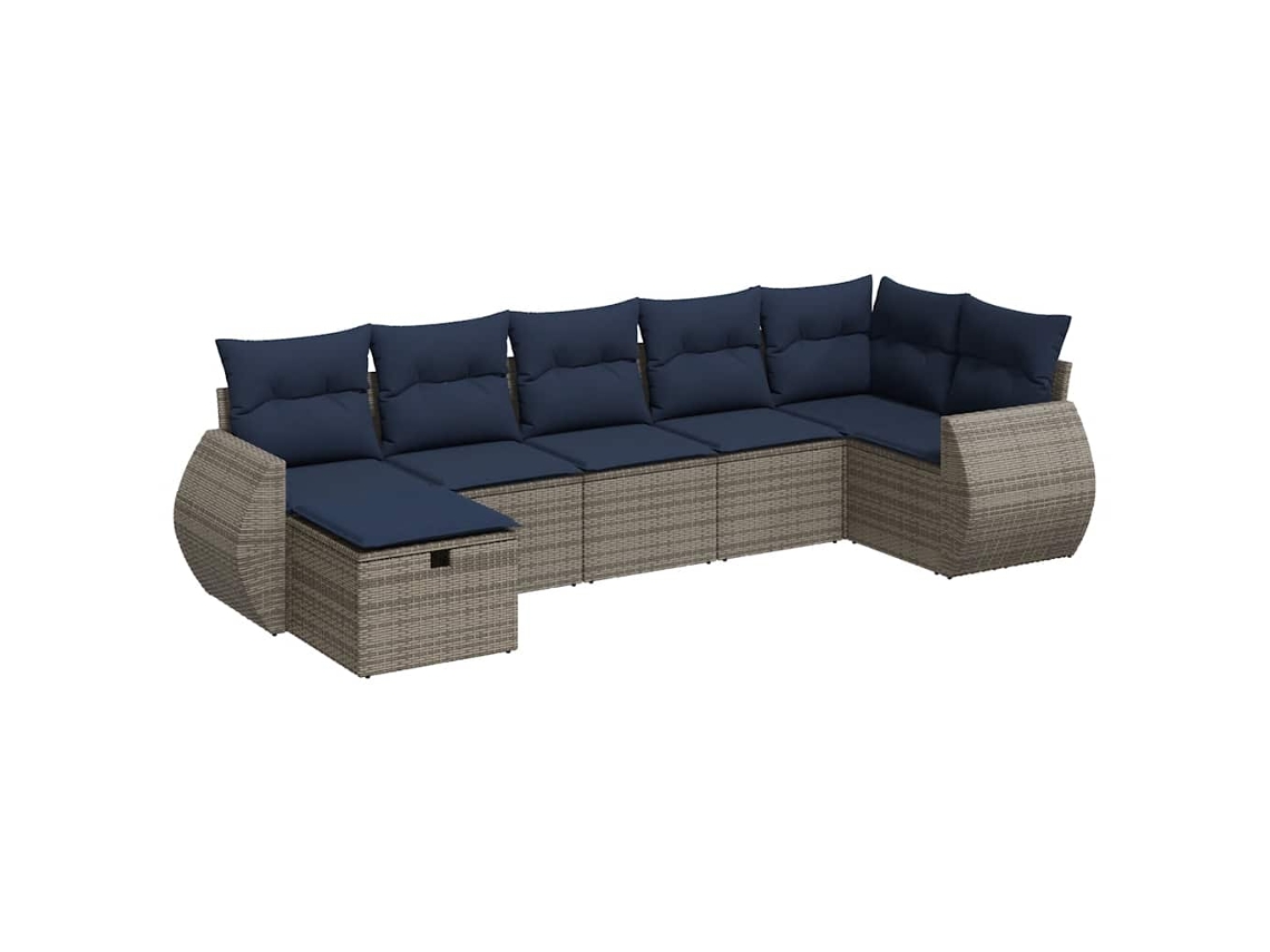 Conjunto de 7 Sofás para Jardim com Almofadões Vime Pe Cinzento MAISON EXCLUSIVE (7 pcs)