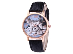 Relógio de Pulso Masculino de Quartzo com Pulseira de Couro Pu Estilo Simples e Dial Redondo Preto
