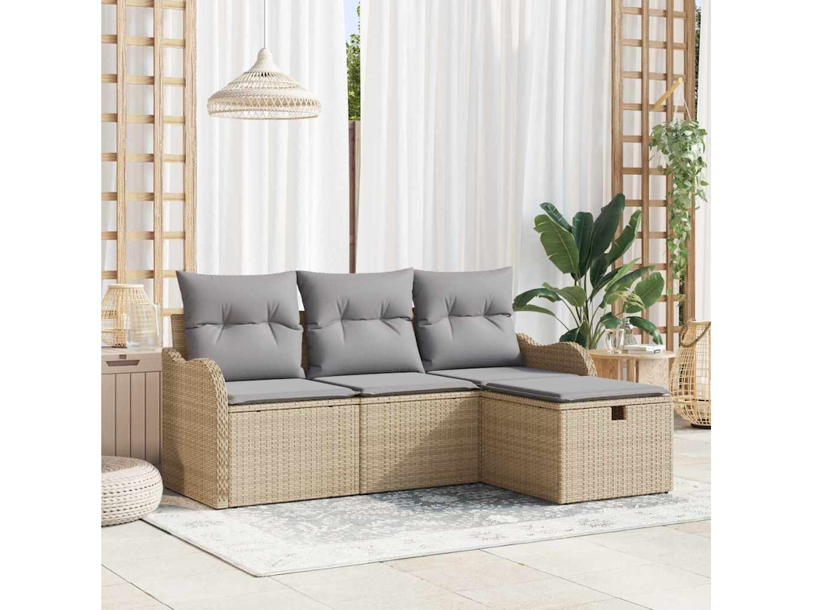 Vidaxl Conjunto De Sofá De Jardim 4 Unid. Bege E Cinza Claro Vime Pe