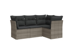 Conjunto de 4 Sofás de Jardim com Almofadões Vime Pe Cinzento MAISON EXCLUSIVE (4 pcs)