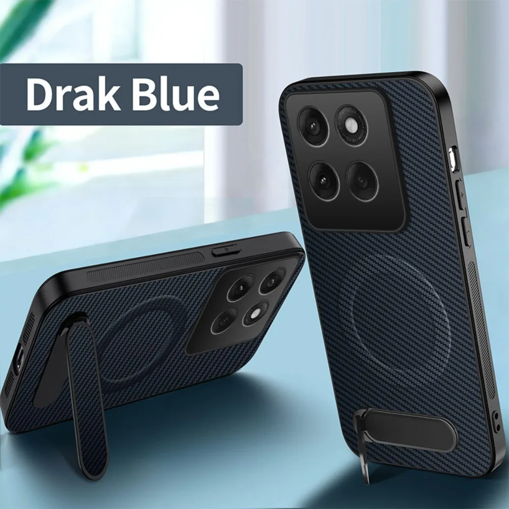 (azul Escuro, Motorola Edge 60) Capa Magnética Para Celular Com Textura De Fibra De Carbono, Suporte Dobrável E Proteção Contra Quedas.