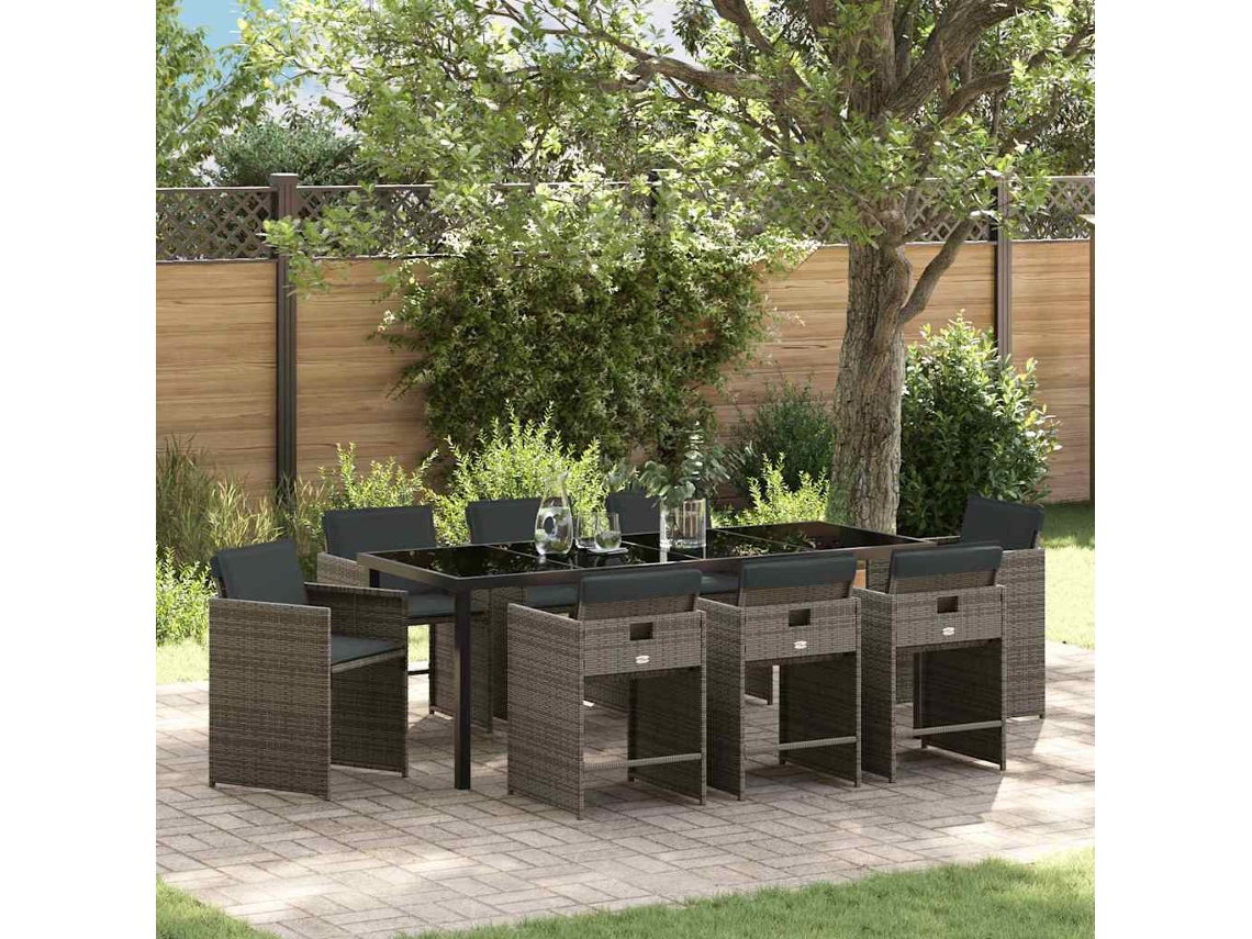 Vidaxl Conjunto de Jantar para Jardim 9 Pcs Cinzeto Vime Pe