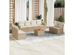 Vidaxl 9 Pcs Conjunto De Sofás P/ Jardim Com Almofadões Vime Pe Bege